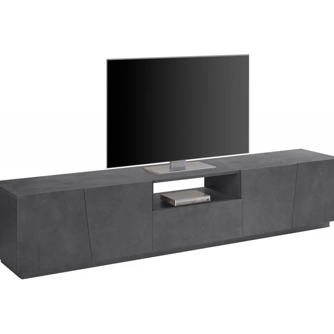 Mobile Porta TV con 4 Ante Madia Bassa Ardesia 220 cm per Soggiorno