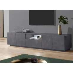 Mobile Porta TV con 4 Ante Madia Bassa Ardesia 220 cm per Soggiorno
