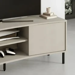 Mobile Porta TV Curvo 150 cm con 2 Ante Battenti 2 Vani a Giorno Beige