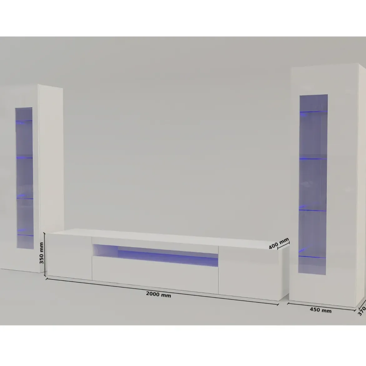 Mobile Porta TV da Soggiorno con 2 Vetrine Bianco Lucido 290 cm