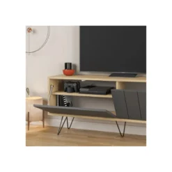 Mobile Porta Tv per Soggiorno 2 Ante Rovere Antracite 139x36x57 cm
