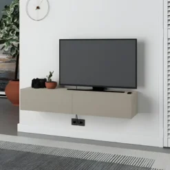 Mobile Porta TV Sospeso Beige con Ante a Ribalta Salvaspazio Moderno