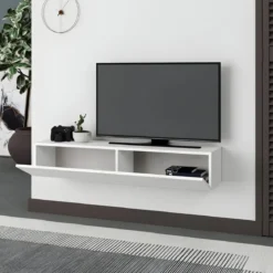 Mobile Porta TV Sospeso Bianco con Ante a Ribalta Moderno Salvaspazio