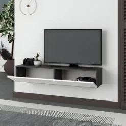 Mobile Porta TV Sospeso Bianco Antracite con Ante a Ribalta Salvaspazio