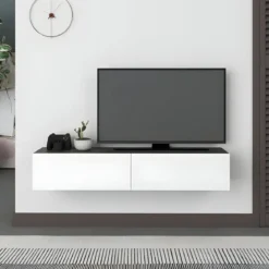 Mobile Porta TV Sospeso Bianco Antracite con Ante a Ribalta Salvaspazio