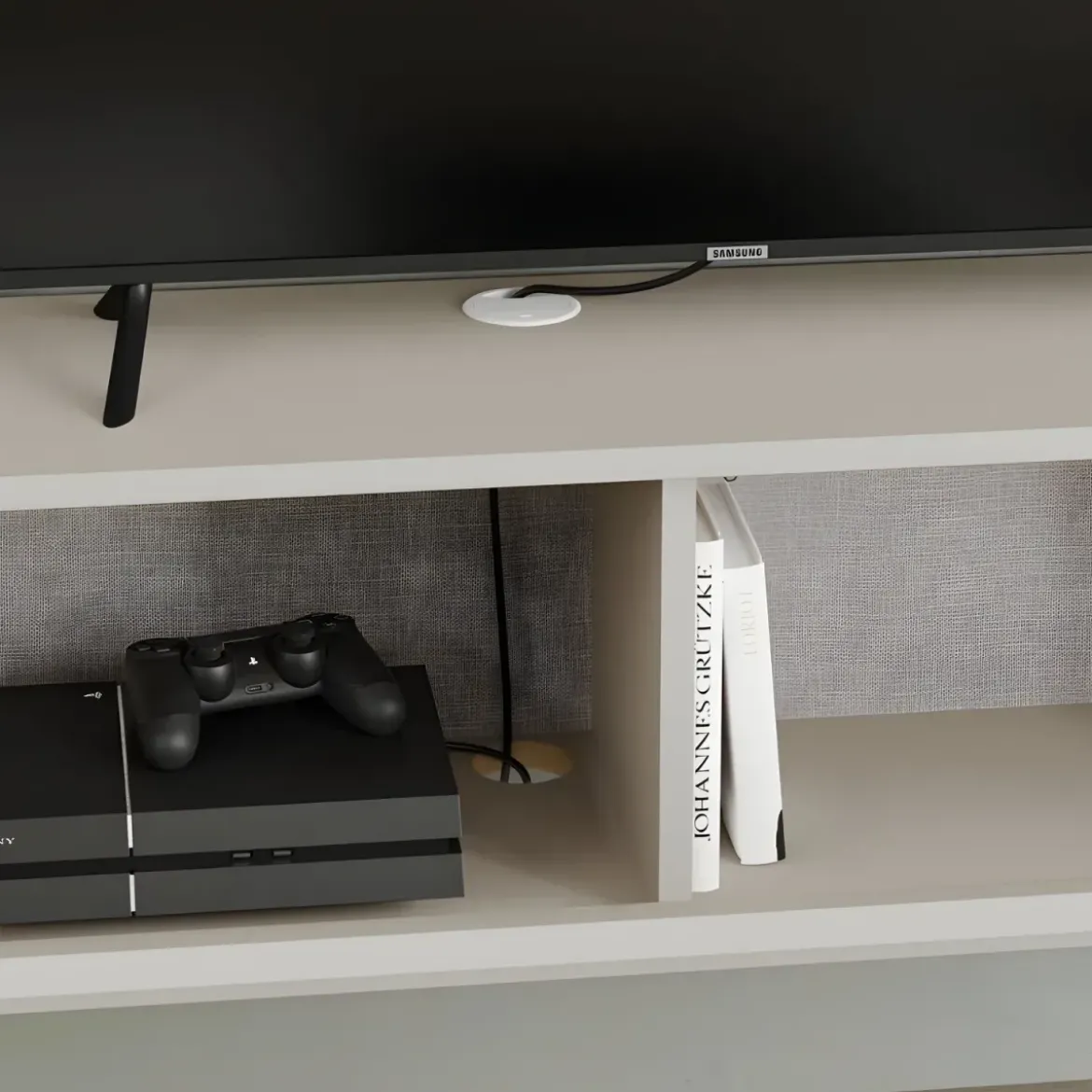 Mobile Porta TV Sospeso Doppia Anta a Ribalta Vano Laterale Beige