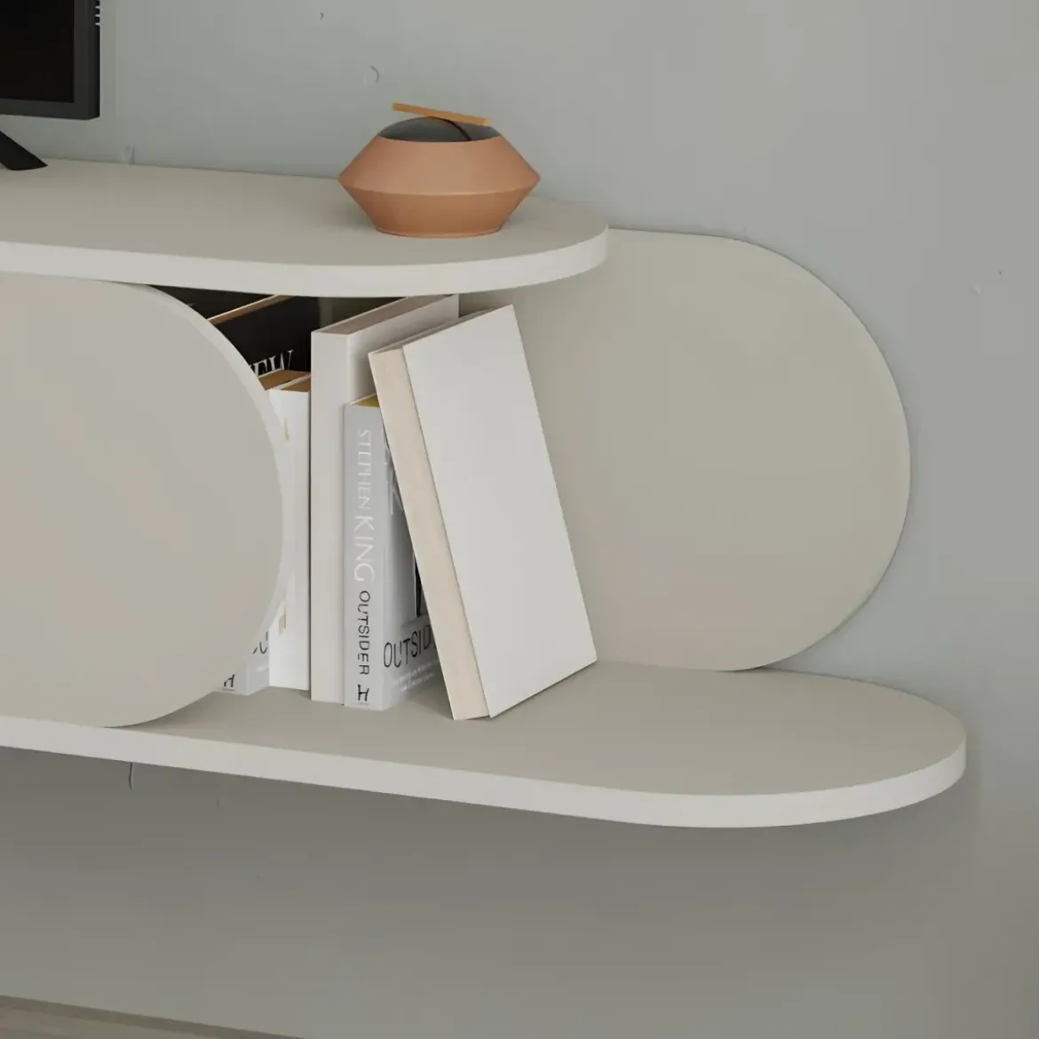 Mobile Porta TV Sospeso Doppia Anta a Ribalta Vano Laterale Beige