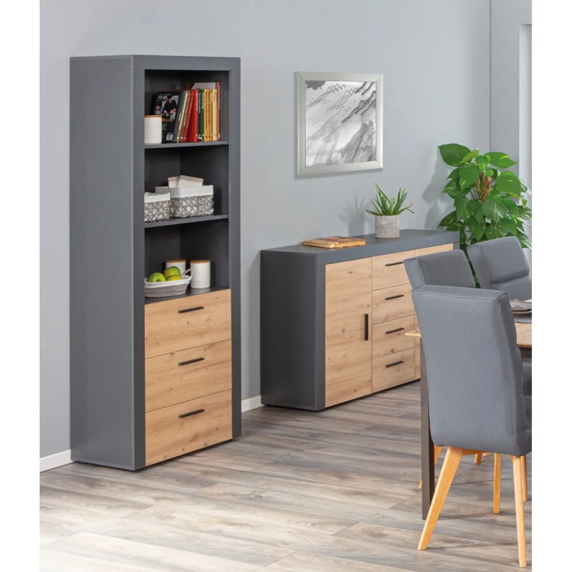 Mobile 70 Ripiani 3 Cassetti Alto Libreria Credenza da Soggiorno Cucina Ufficio