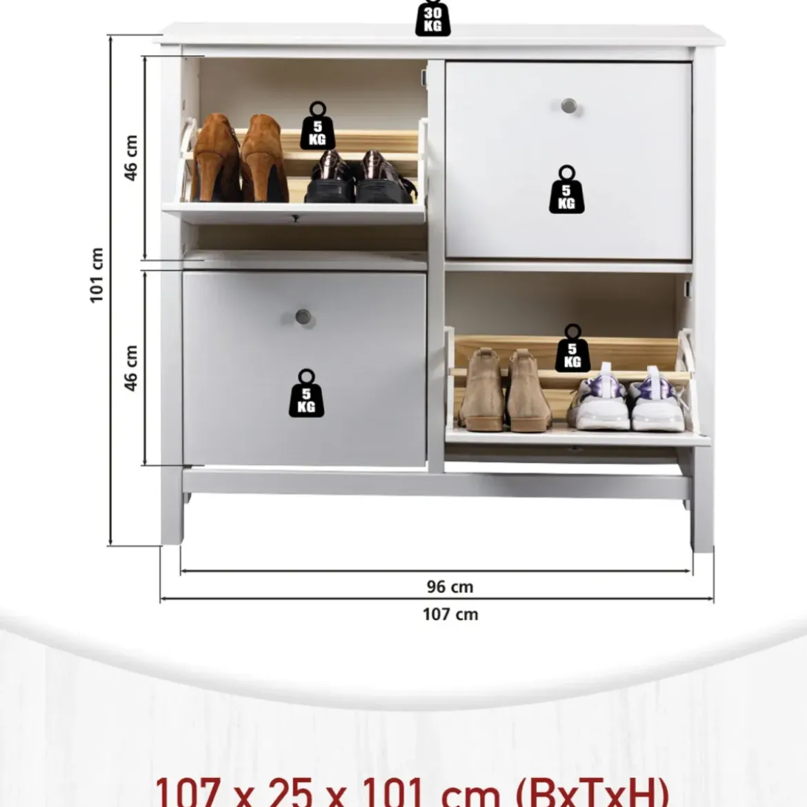 Mobile Scarpiera da Ingresso Salvaspazio 4 Ante Ribalta Legno Bianco