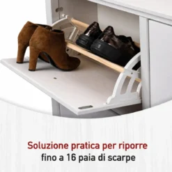 Mobile Scarpiera da Ingresso Salvaspazio 4 Ante Ribalta Legno Bianco