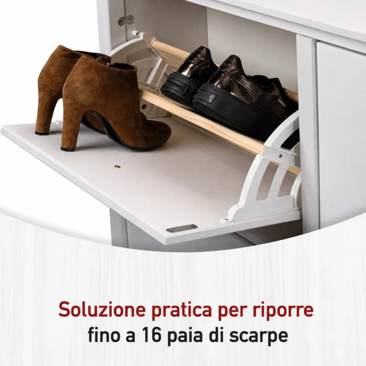Mobile Scarpiera da Ingresso Salvaspazio 4 Ante Ribalta Legno Bianco
