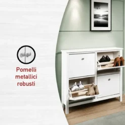 Mobile Scarpiera da Ingresso Salvaspazio 4 Ante Ribalta Legno Bianco