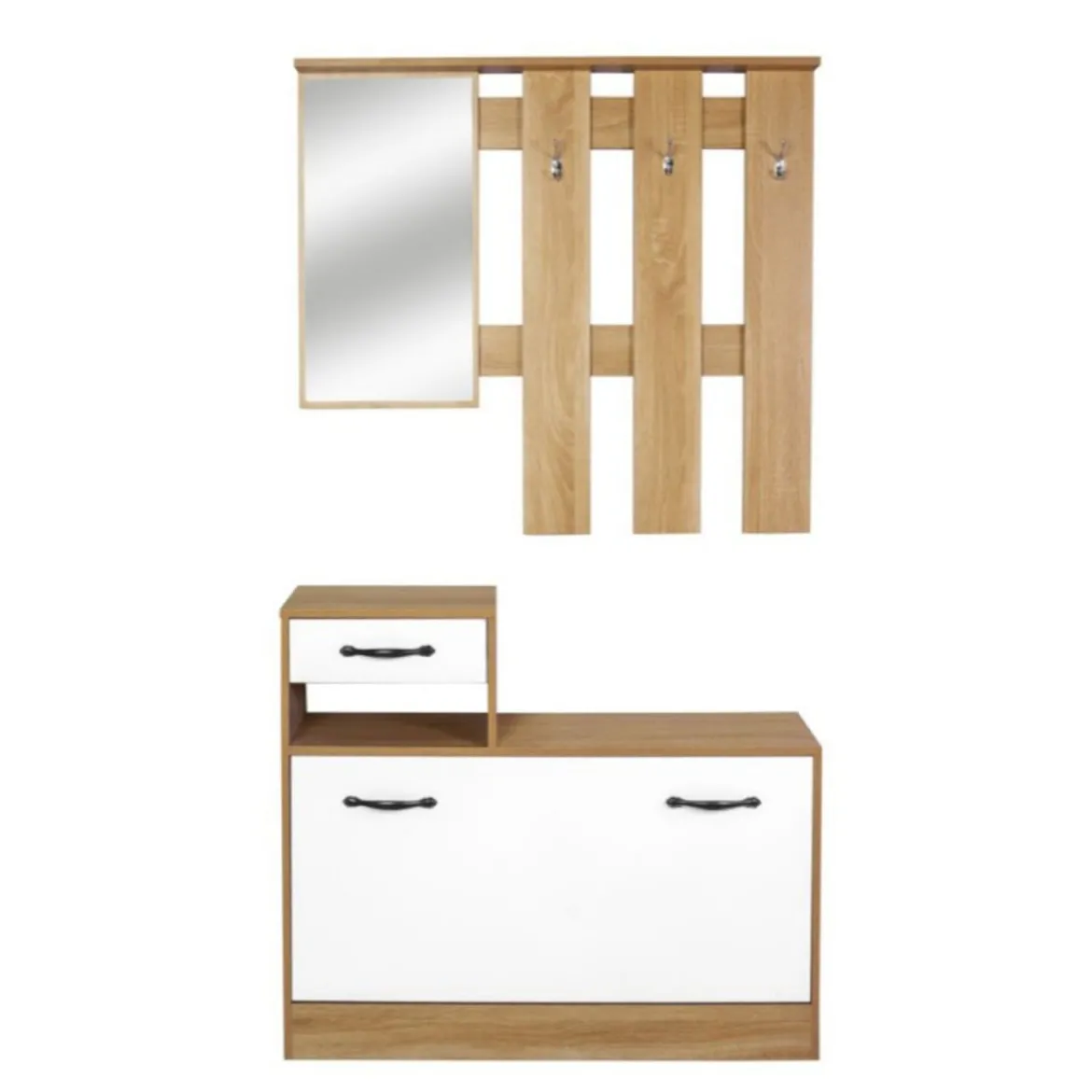 Mobile Scarpiera per Ingresso con Specchio e Appendiabiti Legno Rovere
