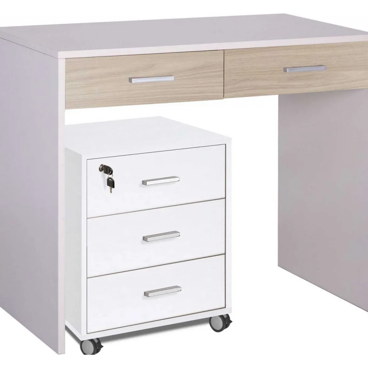Mobile Scrivania Bianco Olmo 90 cm Cassetti in Legno Salvaspazio Ufficio