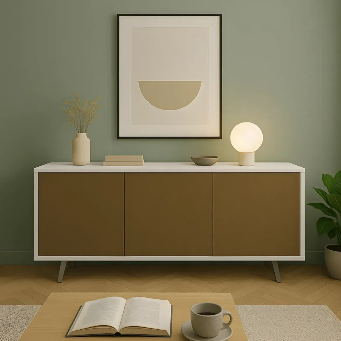 Mobile Soggiorno 3 Ante 177x41x74 cm Push-Pull Bianco e Ruggine