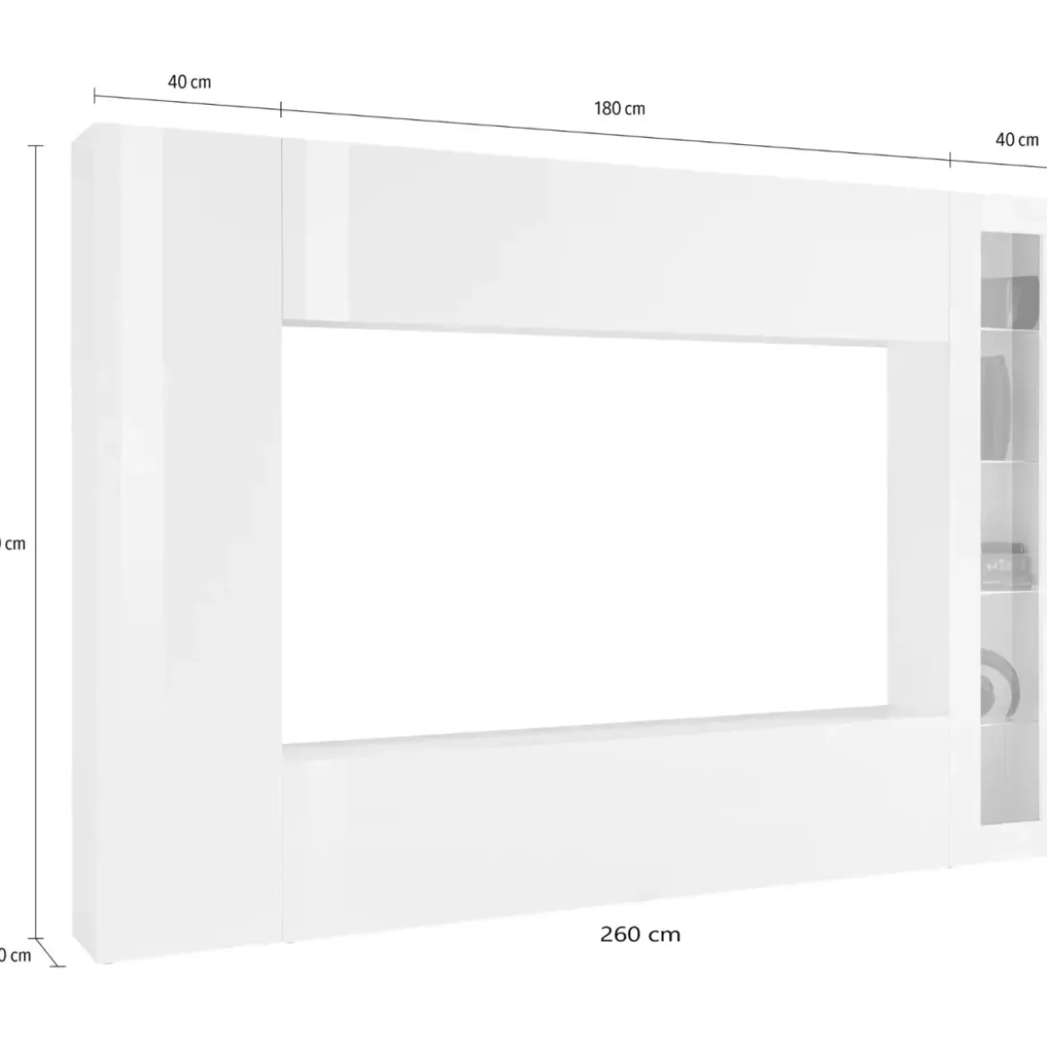 Mobile Soggiorno Vetrina Porta TV da Parete Pavimento 260cm Bianco