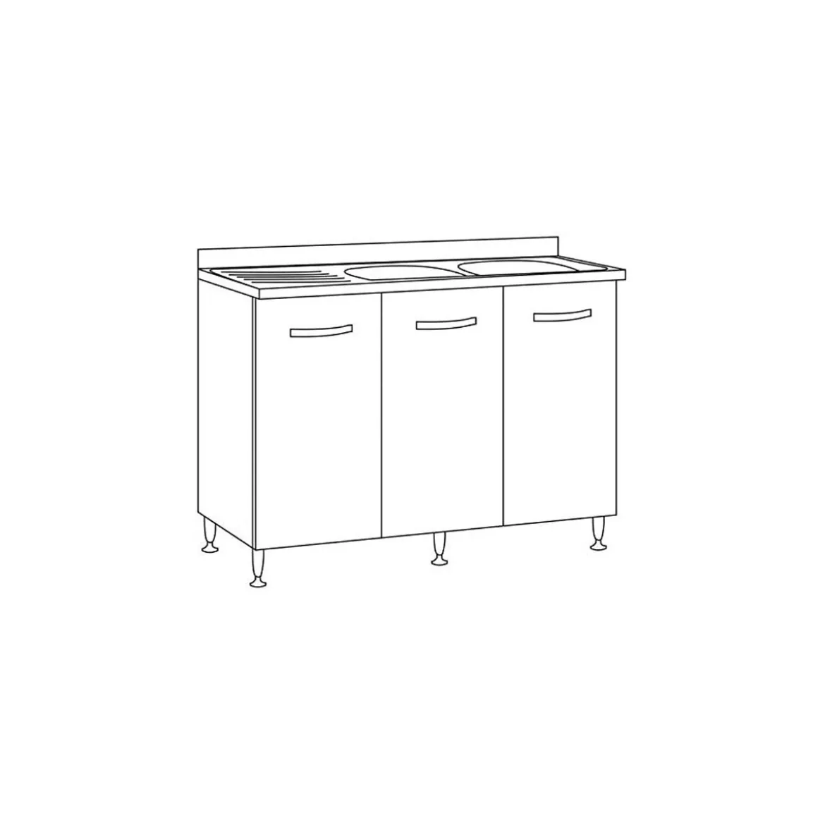 Mobile Sotto Lavello Doppia Vasca 3 Ante 120 cm Senza Lavello Larice Grigio