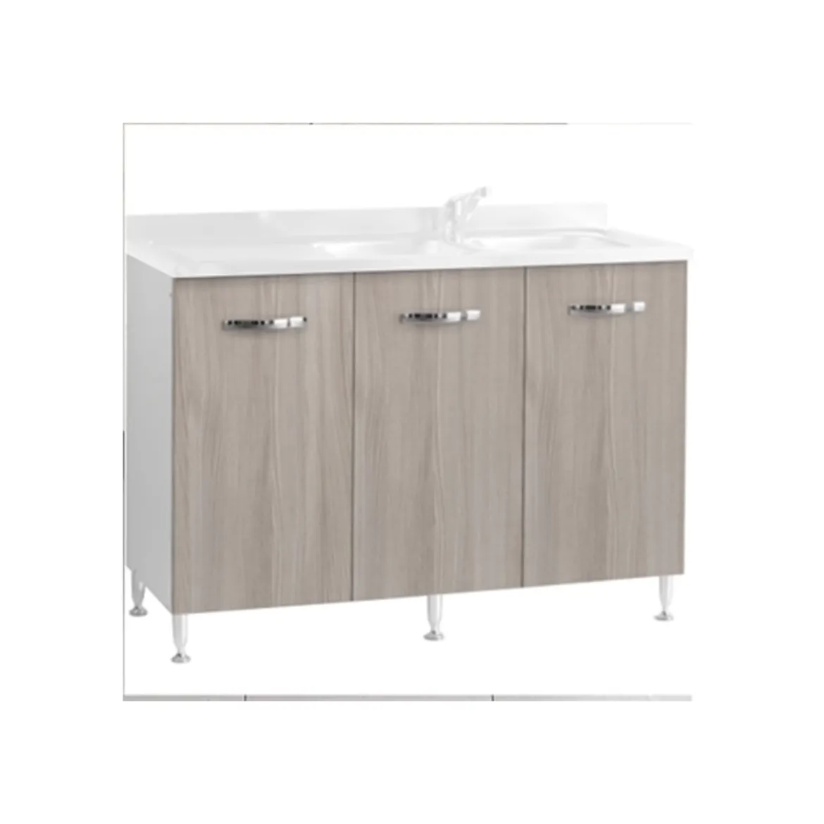 Mobile Sotto Lavello Doppia Vasca 3 Ante 120 cm Senza Lavello Larice Grigio