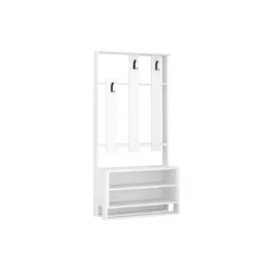 Mobiletto da Ingresso con Mensole in Legno Bianco Appendiabiti Moderno Scarpiera