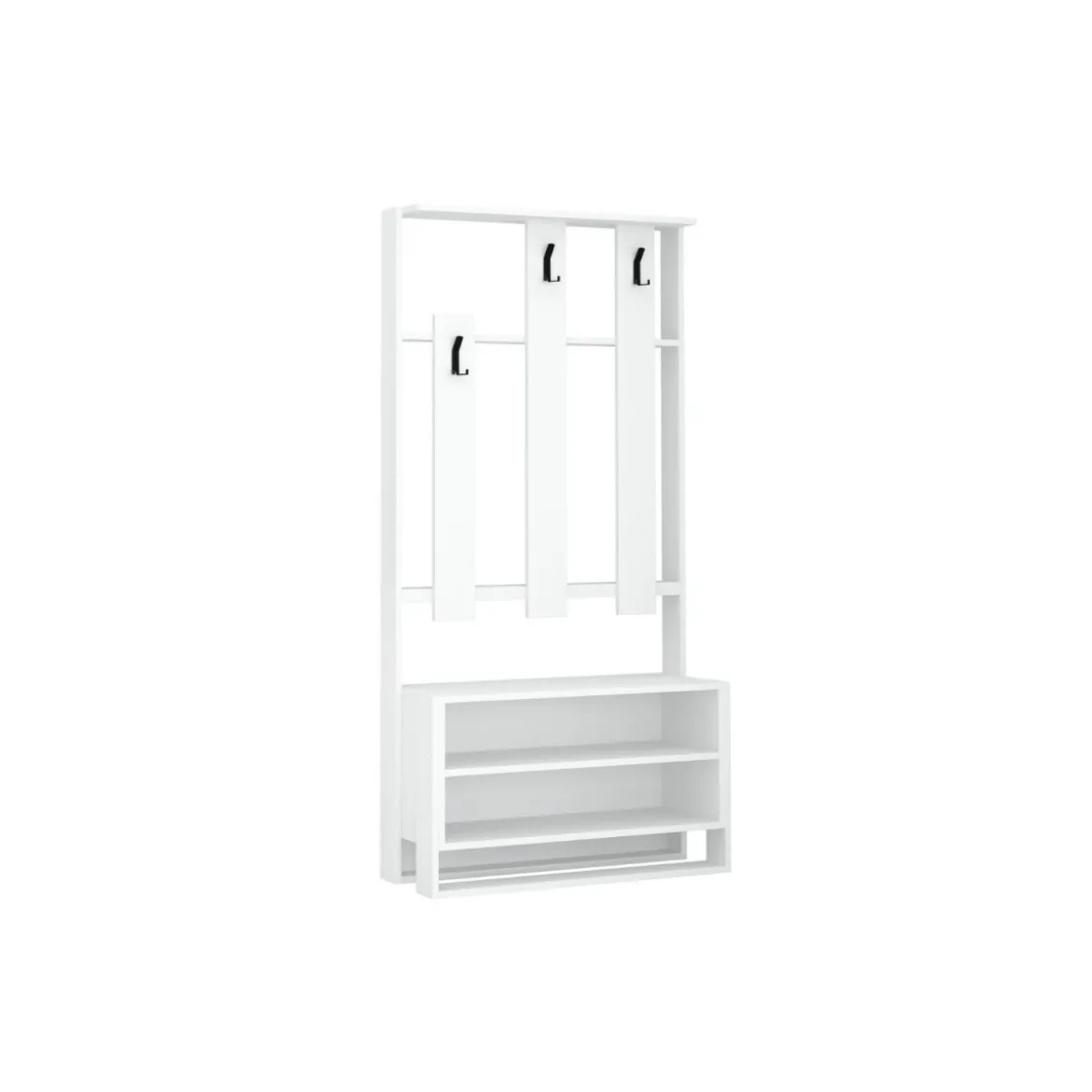Mobiletto da Ingresso con Mensole in Legno Bianco Appendiabiti Moderno Scarpiera