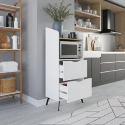 Mobiletto Porta Microonde Multiuso in Legno con Cassetti da Cucina Bianco