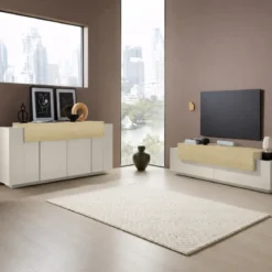 Mobile TV 200 cm 3 Ante a Ribalta Beige Rovere da Appoggio per Salotto