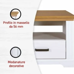 Mobile TV da Soggiorno in Legno Bianco Cassetti Vani da Appoggio