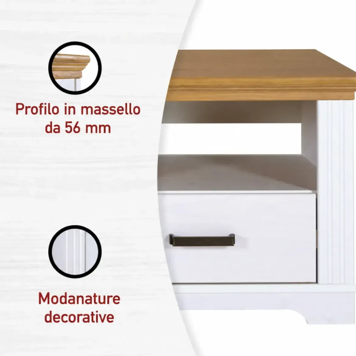 Mobile TV da Soggiorno in Legno Bianco Cassetti Vani da Appoggio