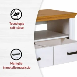 Mobile TV da Soggiorno in Legno Bianco Cassetti Vani da Appoggio
