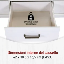 Mobile TV da Soggiorno in Legno Bianco Cassetti Vani da Appoggio