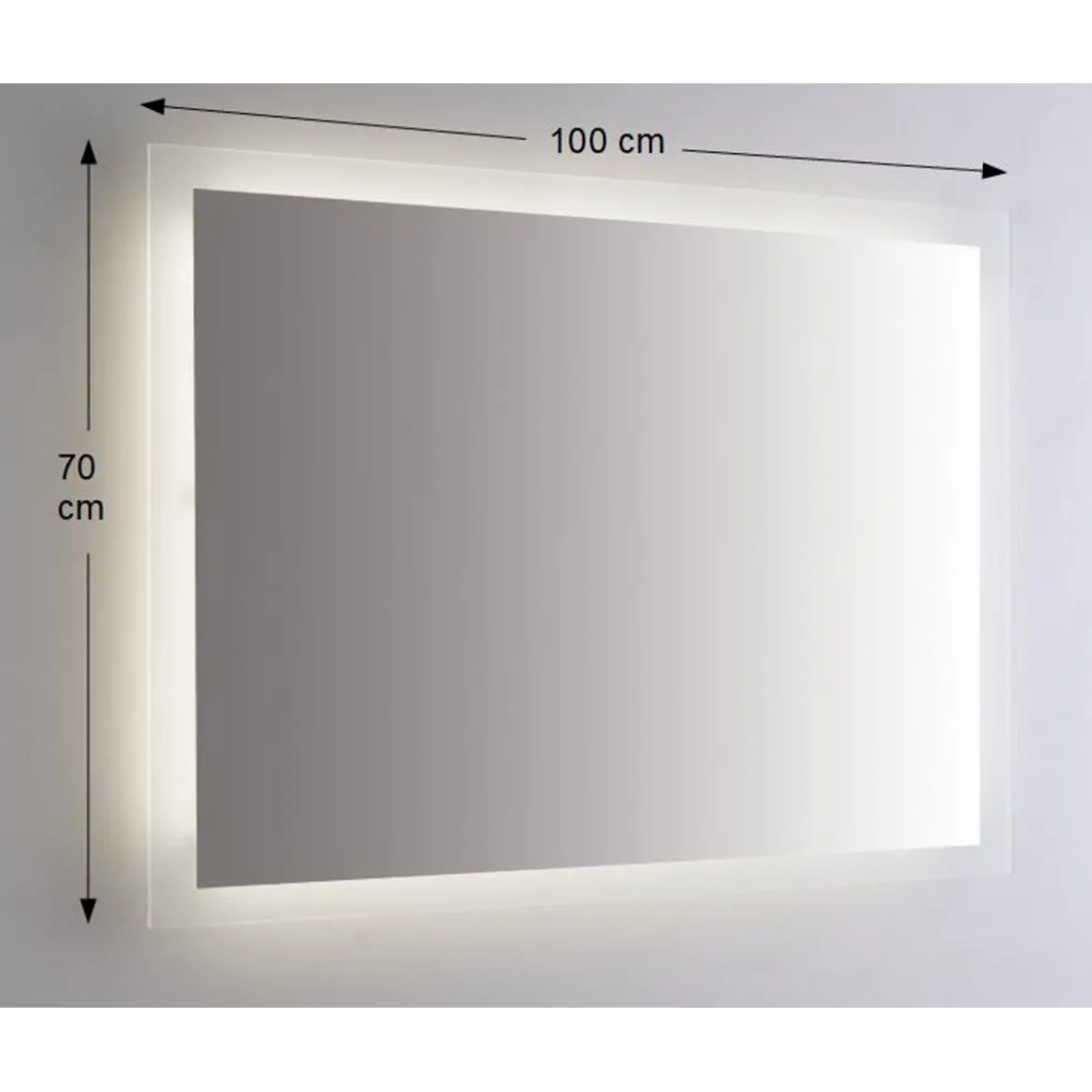 Moderno Specchio da Bagno con Illuminazione a Led Rettangolare 100x70