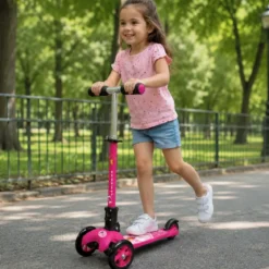 Monopattino a 3 Ruote Bambini Principessa Fucsia Altezza Regolabile