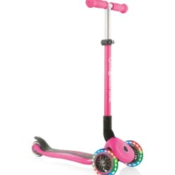 Monopattino a 3 Ruote Bambini Rosa Neon Pieghevole Luci LED 50 kg