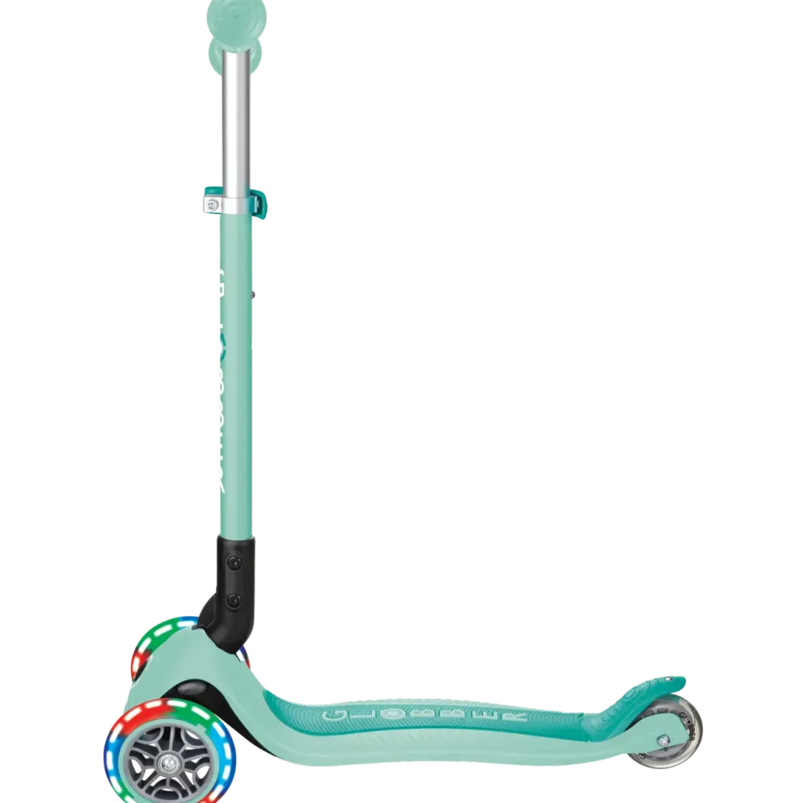 Monopattino a 3 Ruote Bambini Verde Menta Pieghevole Luci LED 50 kg