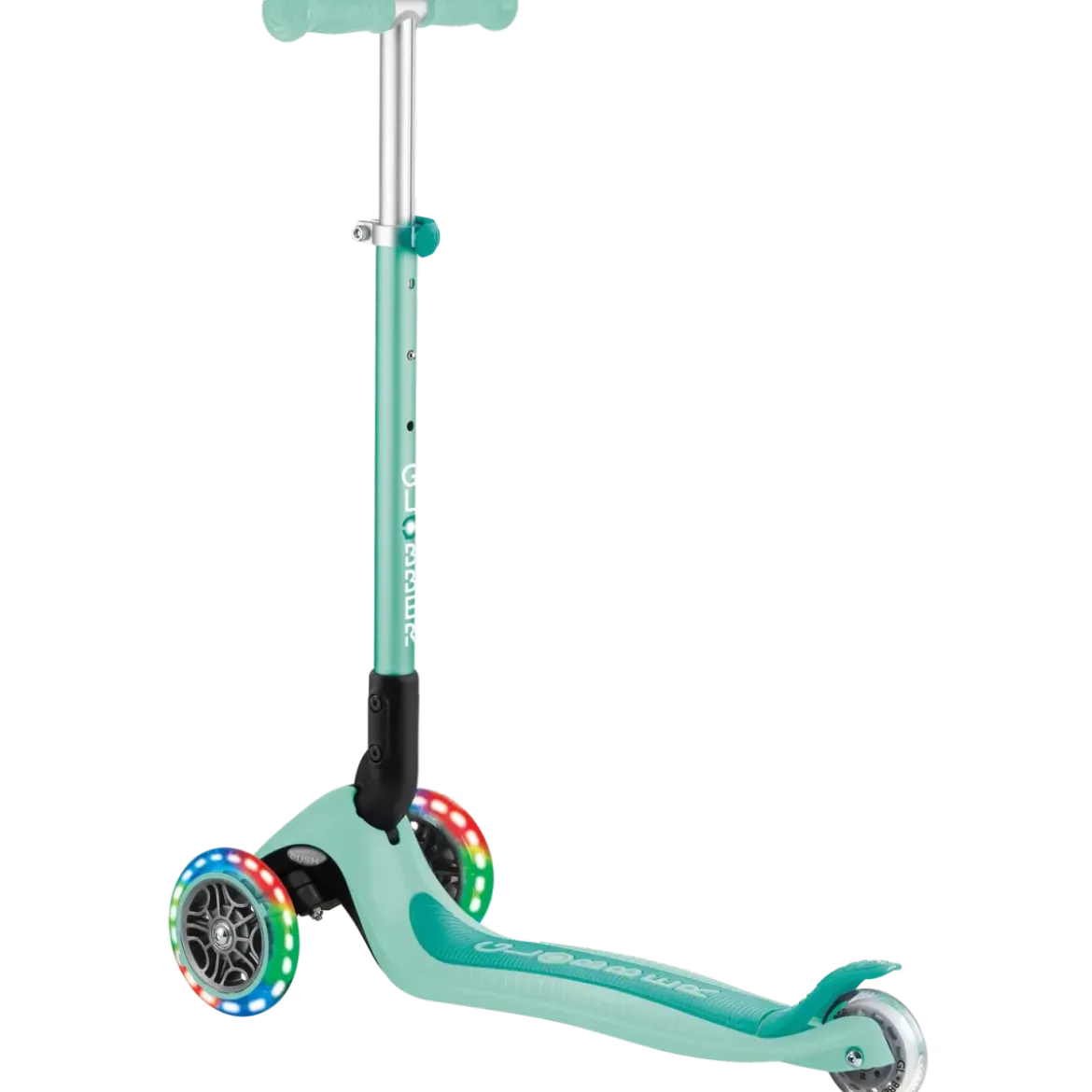 Monopattino a 3 Ruote Bambini Verde Menta Pieghevole Luci LED 50 kg