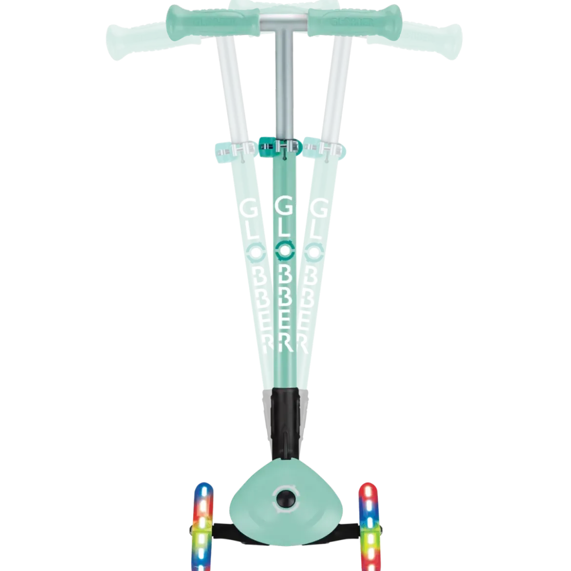 Monopattino a 3 Ruote Bambini Verde Menta Pieghevole Luci LED 50 kg