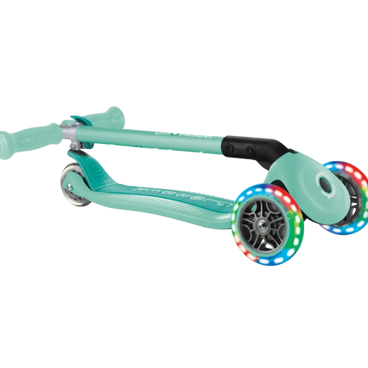 Monopattino a 3 Ruote Bambini Verde Menta Pieghevole Luci LED 50 kg