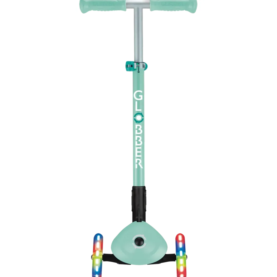 Monopattino a 3 Ruote Bambini Verde Menta Pieghevole Luci LED 50 kg
