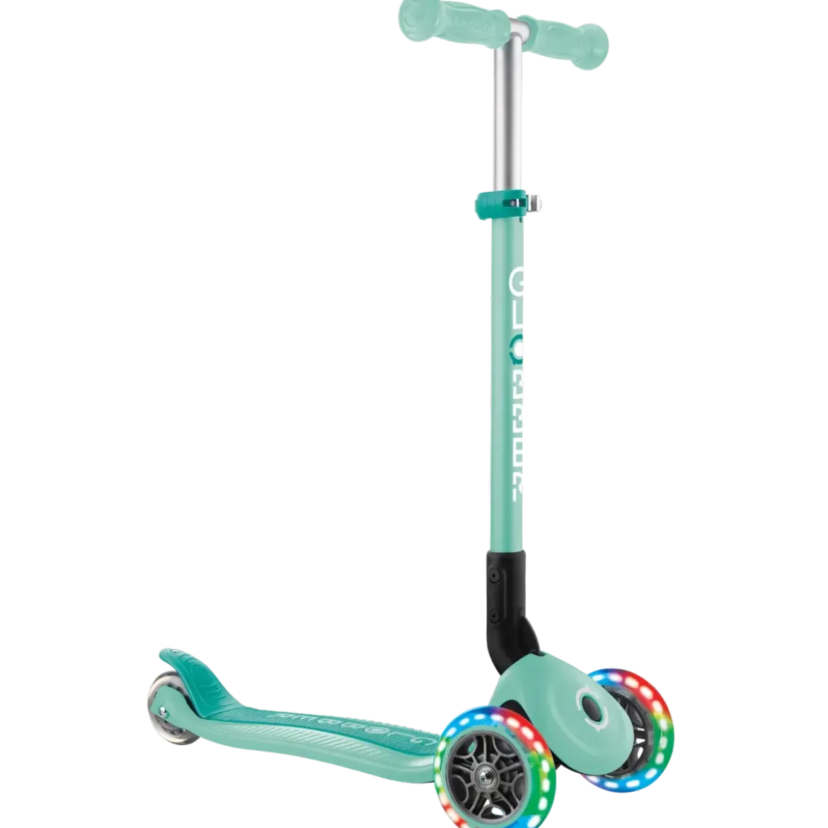 Monopattino a 3 Ruote Bambini Verde Menta Pieghevole Luci LED 50 kg