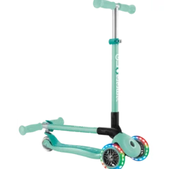 Monopattino a 3 Ruote Bambini Verde Menta Pieghevole Luci LED 50 kg