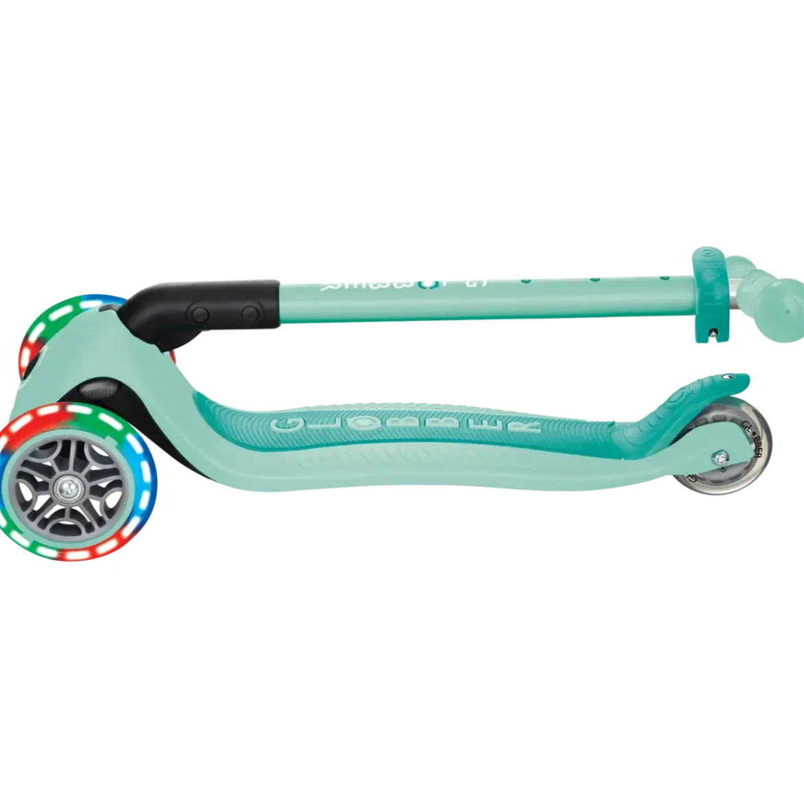 Monopattino a 3 Ruote Bambini Verde Menta Pieghevole Luci LED 50 kg