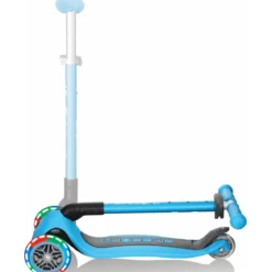Monopattino a 3 Ruote per Bambini Azzurro Pieghevole Luci LED 50 kg