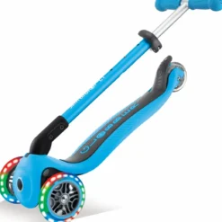 Monopattino a 3 Ruote per Bambini Azzurro Pieghevole Luci LED 50 kg