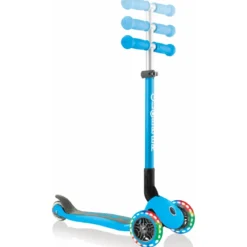 Monopattino a 3 Ruote per Bambini Azzurro Pieghevole Luci LED 50 kg