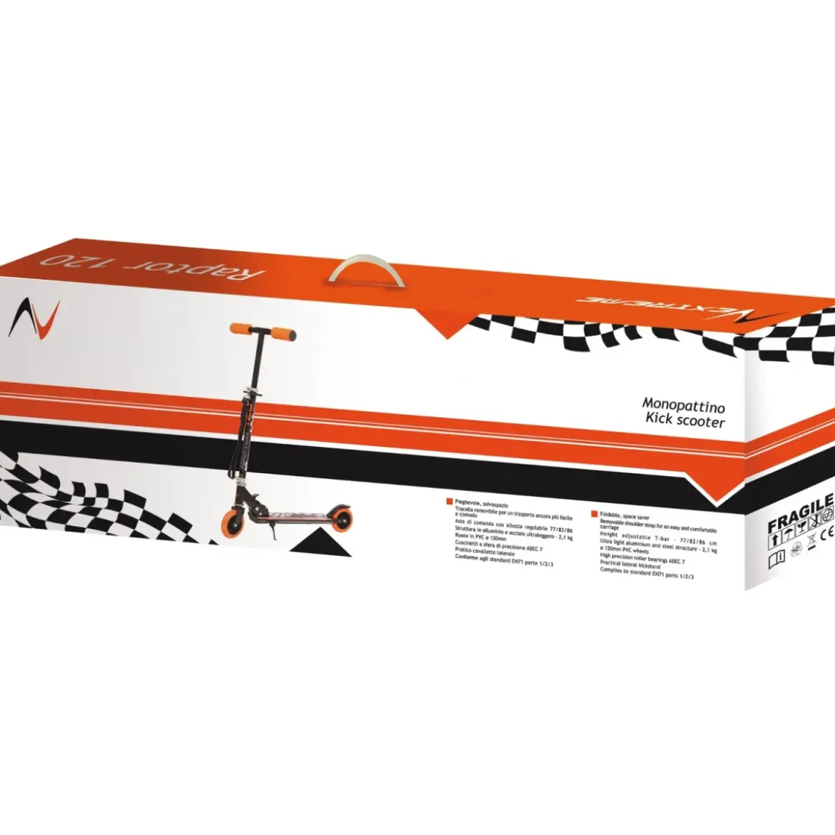 Monopattino Bambini 2 Ruote Pieghevole Nero Arancio Altezza Regolabile