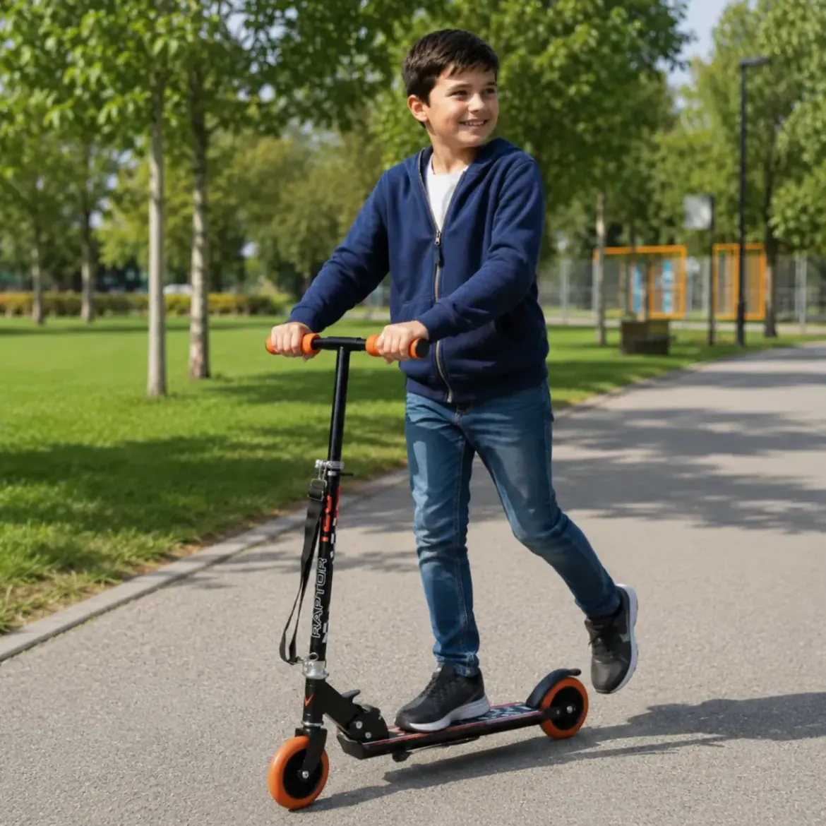 Monopattino Bambini 2 Ruote Pieghevole Nero Arancio Altezza Regolabile