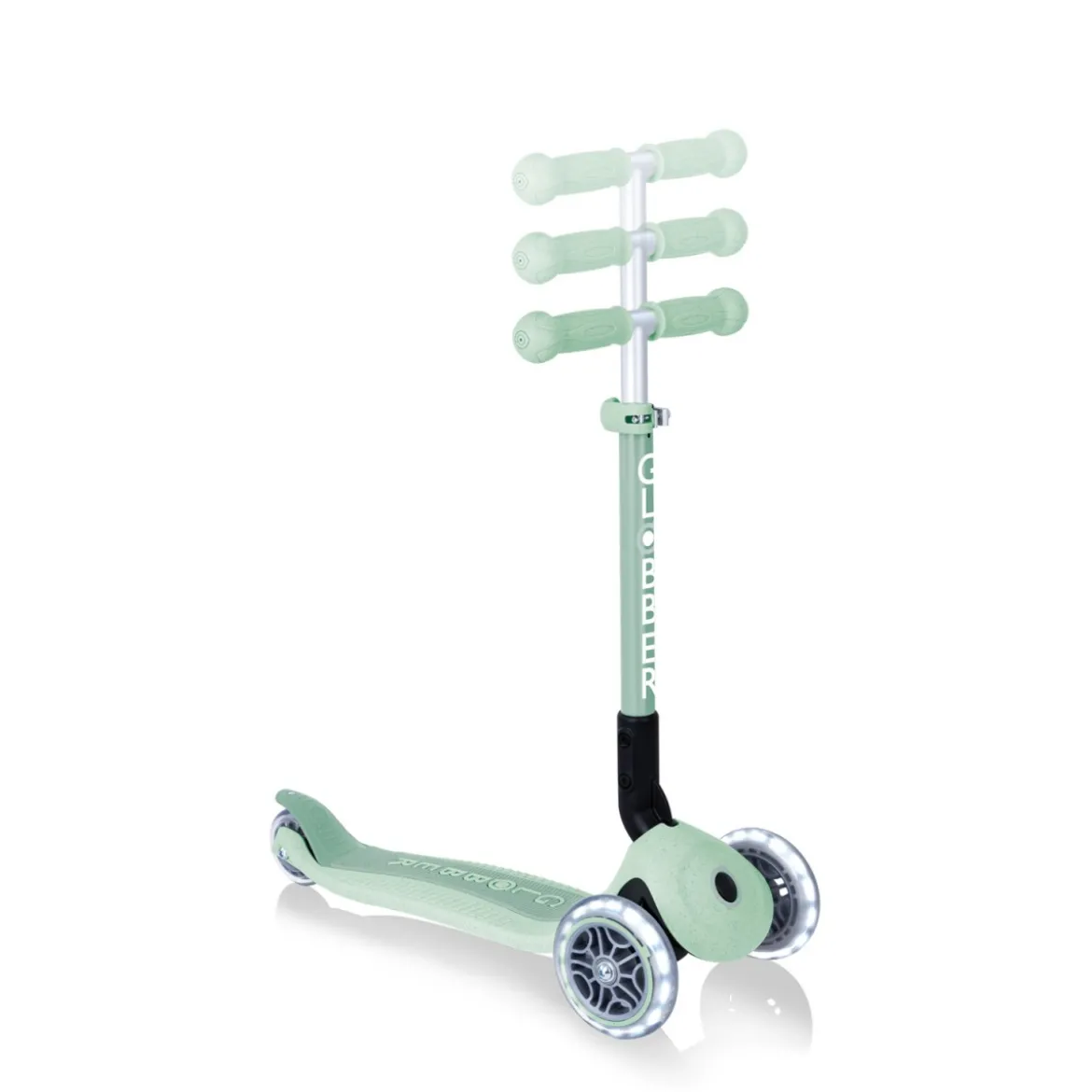 Monopattino con Luci a 3 Ruote Verde per Bimbo con Manubrio Regolabile