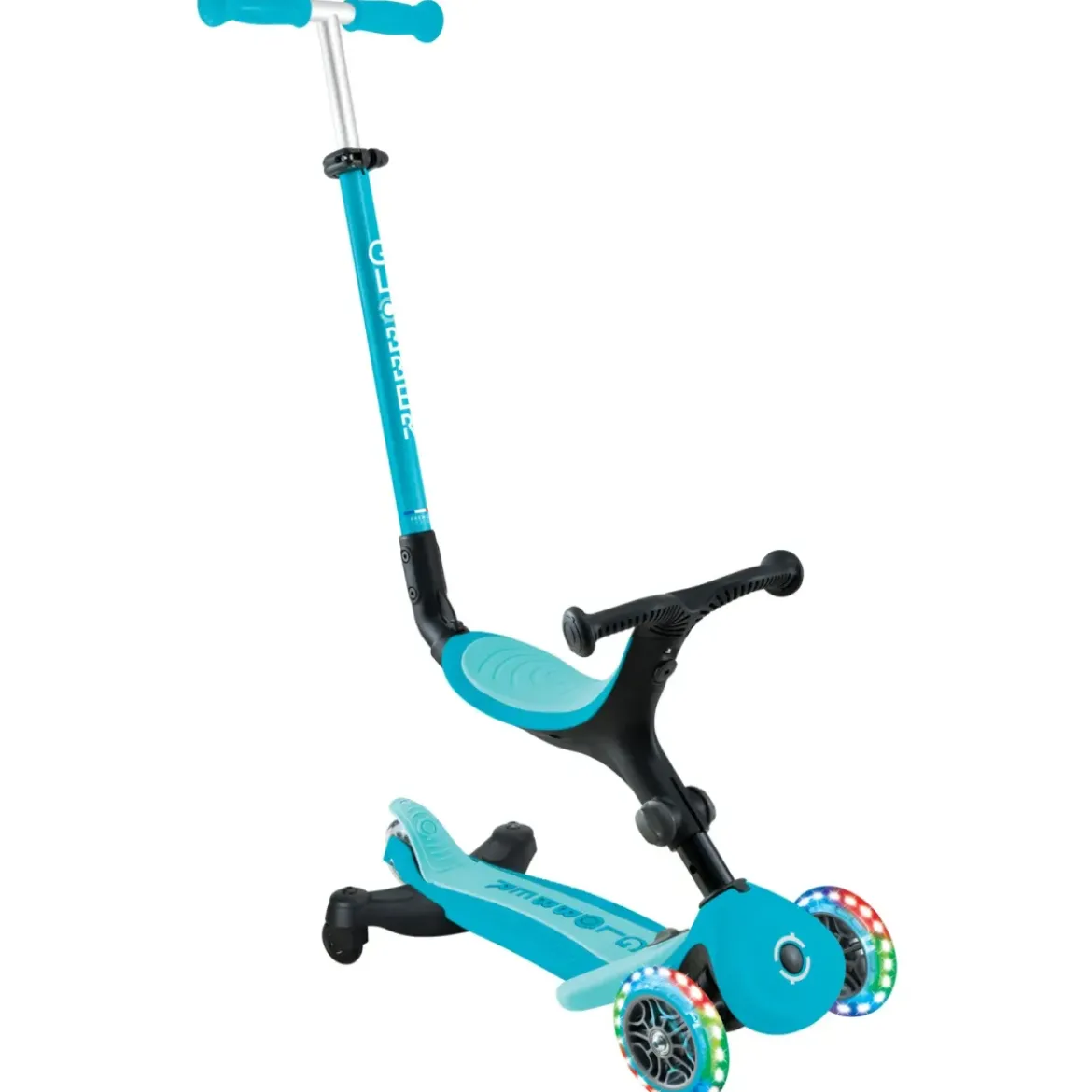 Monopattino Evolutivo 3 in 1 Celeste con Luci LED Sterzo Parentale 360