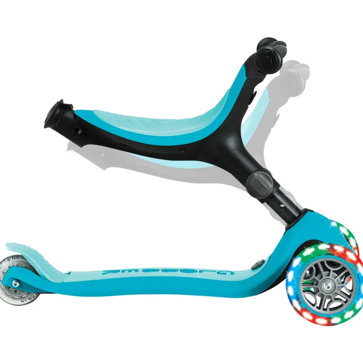 Monopattino Evolutivo 3 in 1 Celeste con Luci LED Sterzo Parentale 360