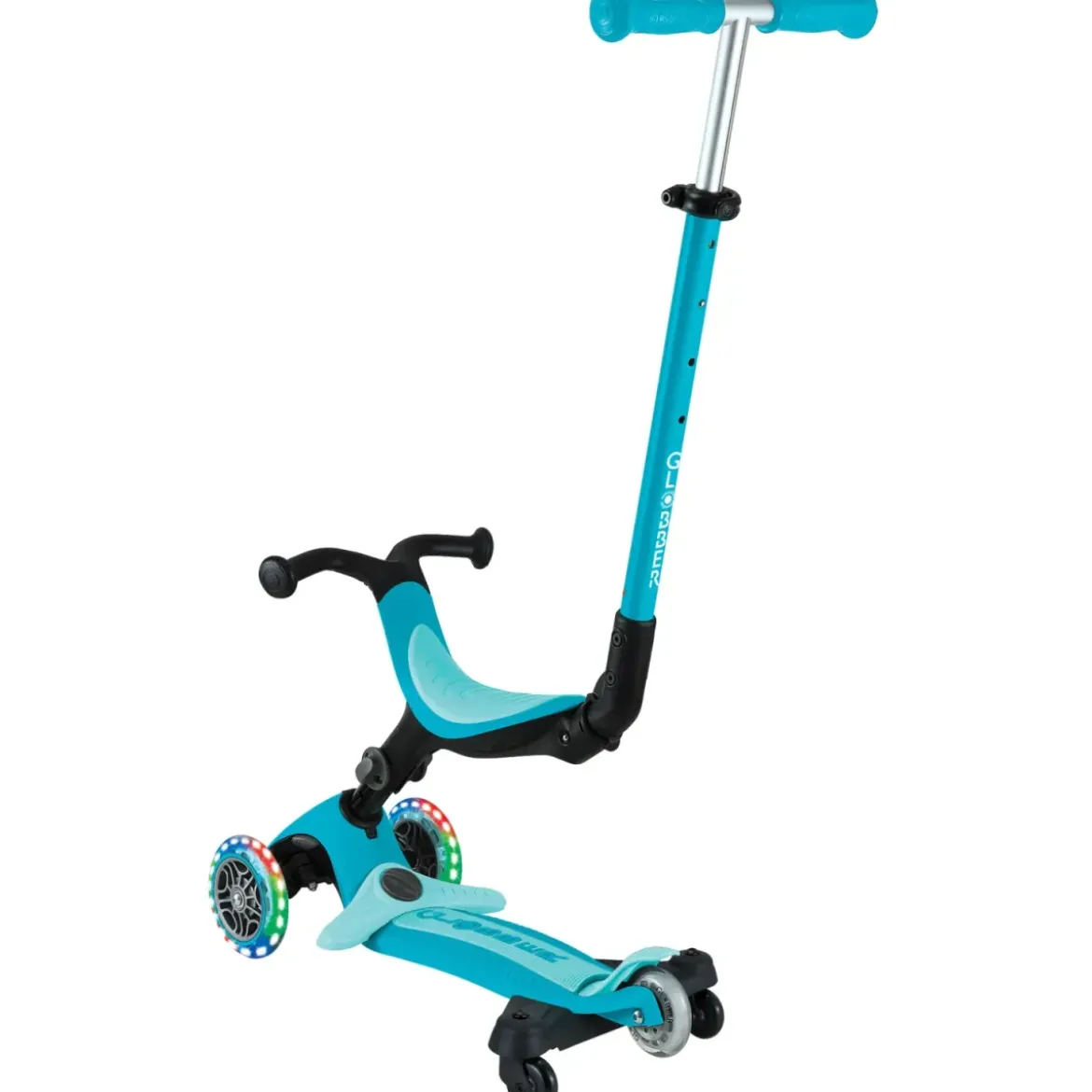 Monopattino Evolutivo 3 in 1 Celeste con Luci LED Sterzo Parentale 360